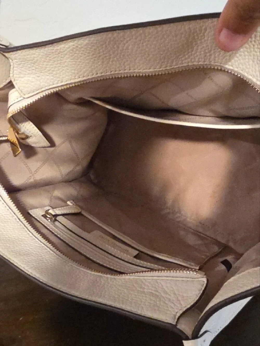 Michael Kors Cream Pebbled Leather Tote with Gold Hardware